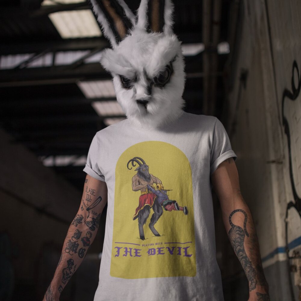 Handcrafted Unisex Dance With The Devil White Short Sleeve Top
